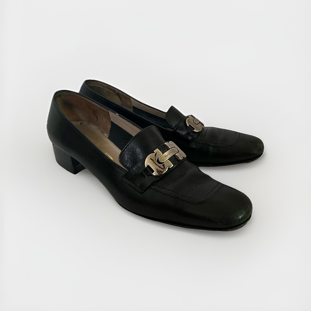 Salvatore Ferragamo Black Leather Loafers Gancini Bit Italy Womens Size 8 2A